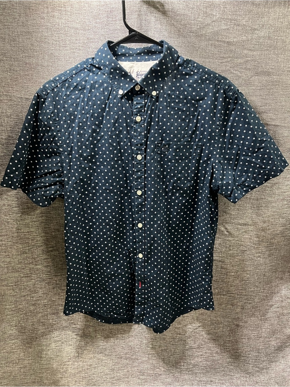 Original Penguin Navy Short-Sleeve Button-Down with White Star Print